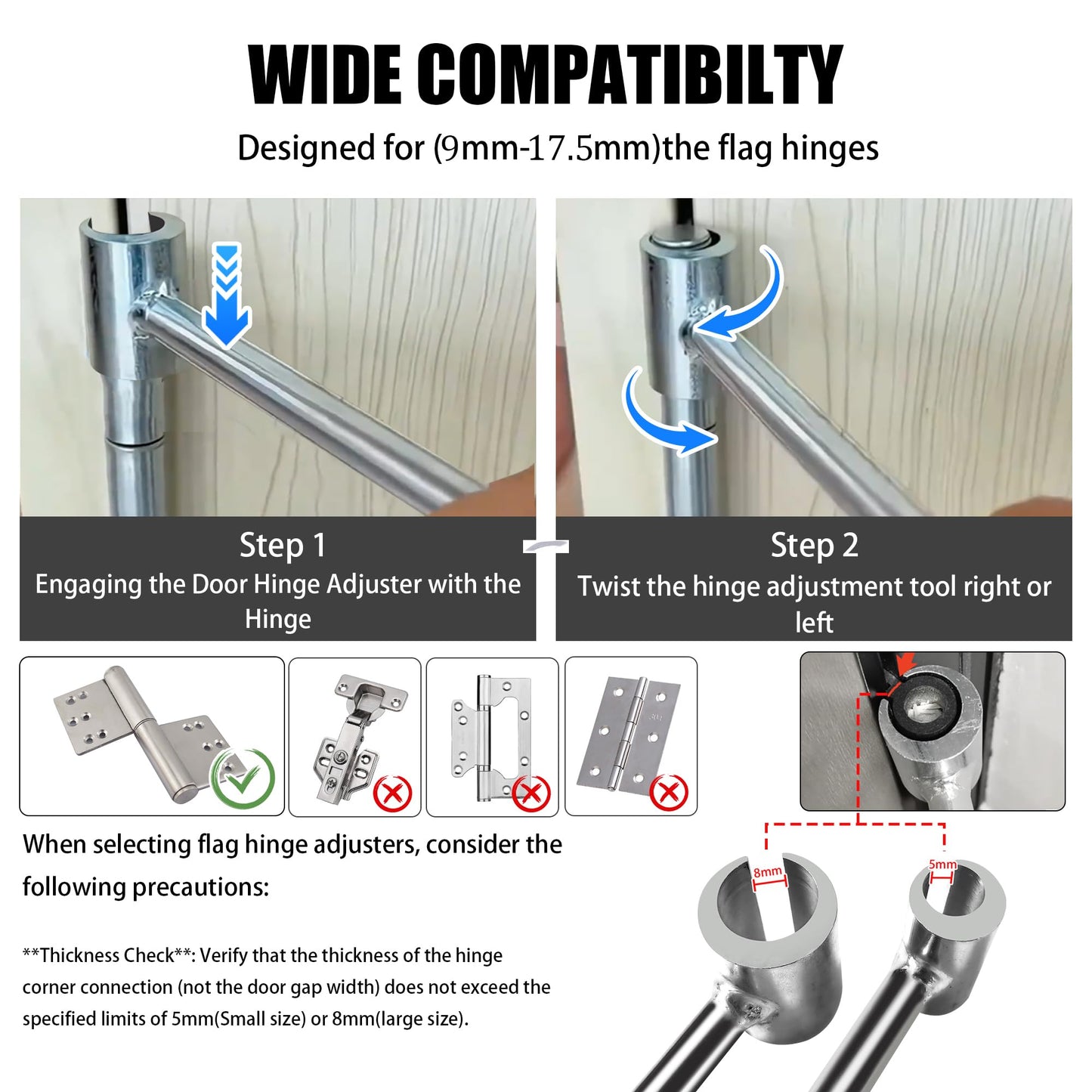 TANGZHIFEIYUE Door Hinge Adjustment Tool, 14-19mm Double Head Heavy Duty Door Hinges Repair Gap Adjusting Wrench Tool for Residential Fire Security Cleanroom Doors (1 PCS)