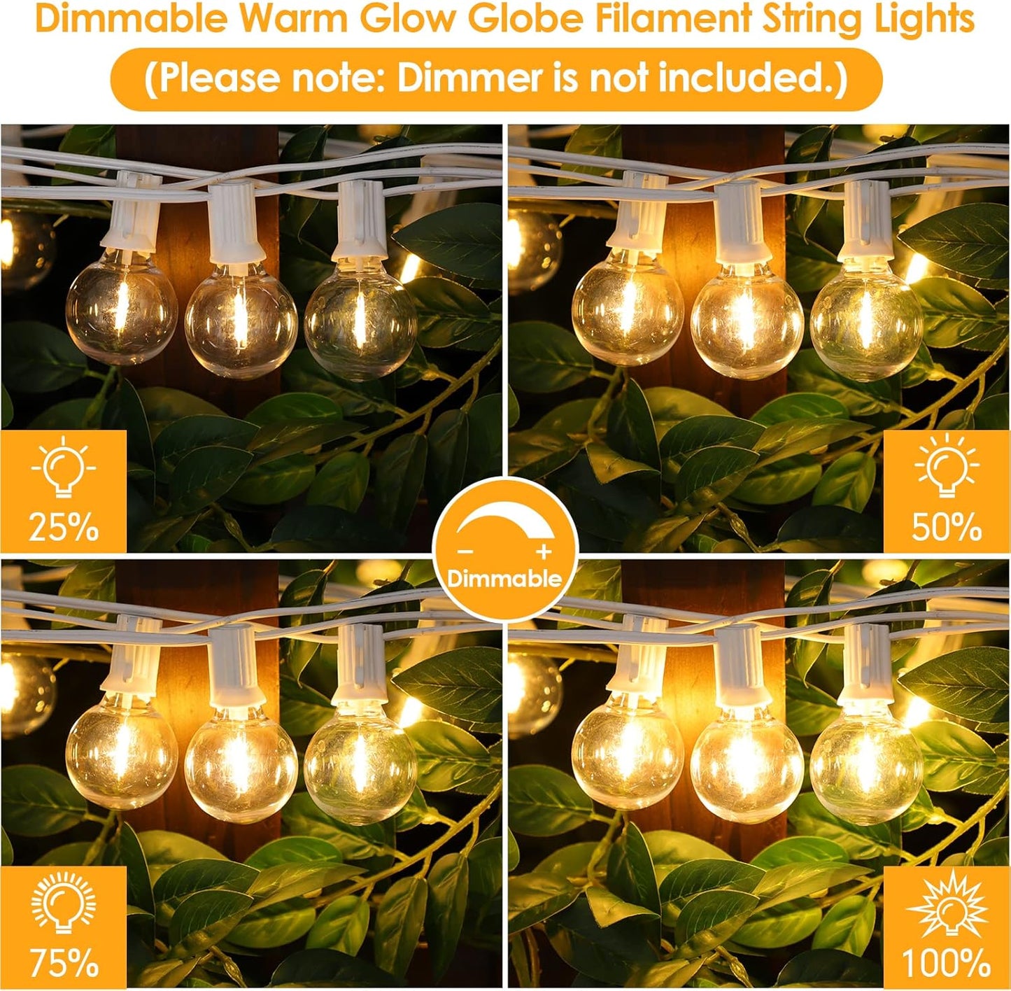 Outdoor String Lights 100FT - G40 Globe Patio Lights with 54 Waterproof LED Bulbs - Black Wire