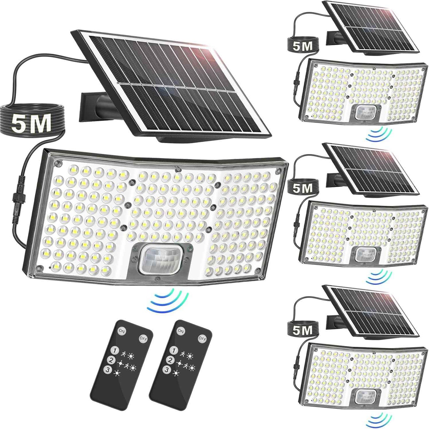 4000LM Solar Flood Lights Outdoor - 4-Pack Motion Sensor LED Security Lights with Remote, Waterproof Dusk to Dawn, 3 Modes, 16.4FT Cable for Yard