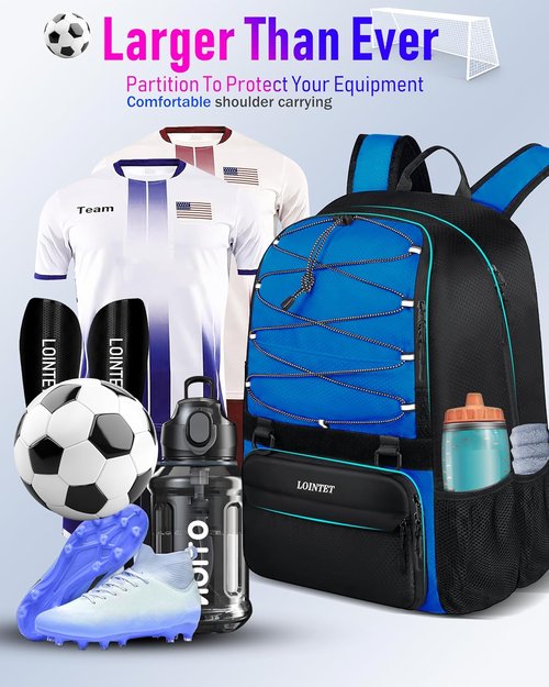 Lointet Youth Soccer Bag - Versatile Sports Backpack with Ball Compartment | Fits Basketball, Football, Volleyball - Black