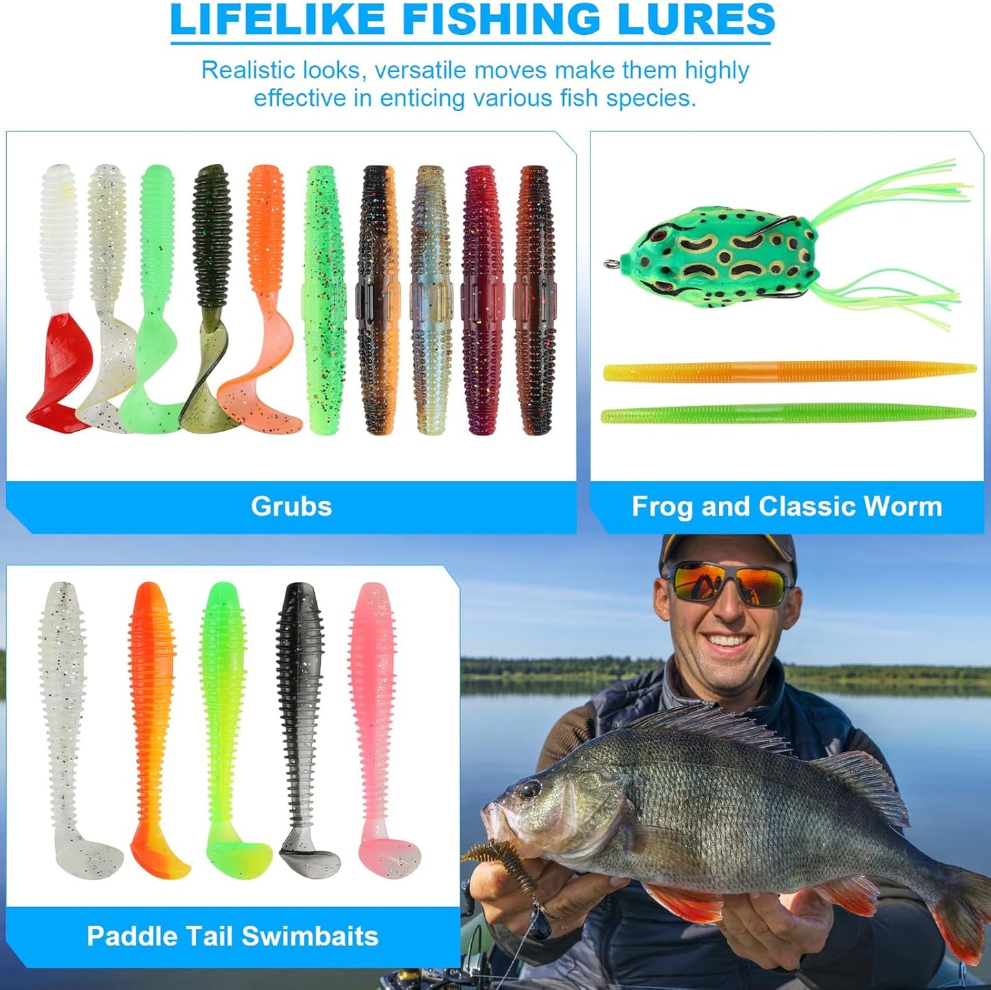 TCMBY Fishing Tackle Box - 3 Layers with 321Pcs Lures, Pliers, Hooks & Accessories | Freshwater Gear (White/Black)