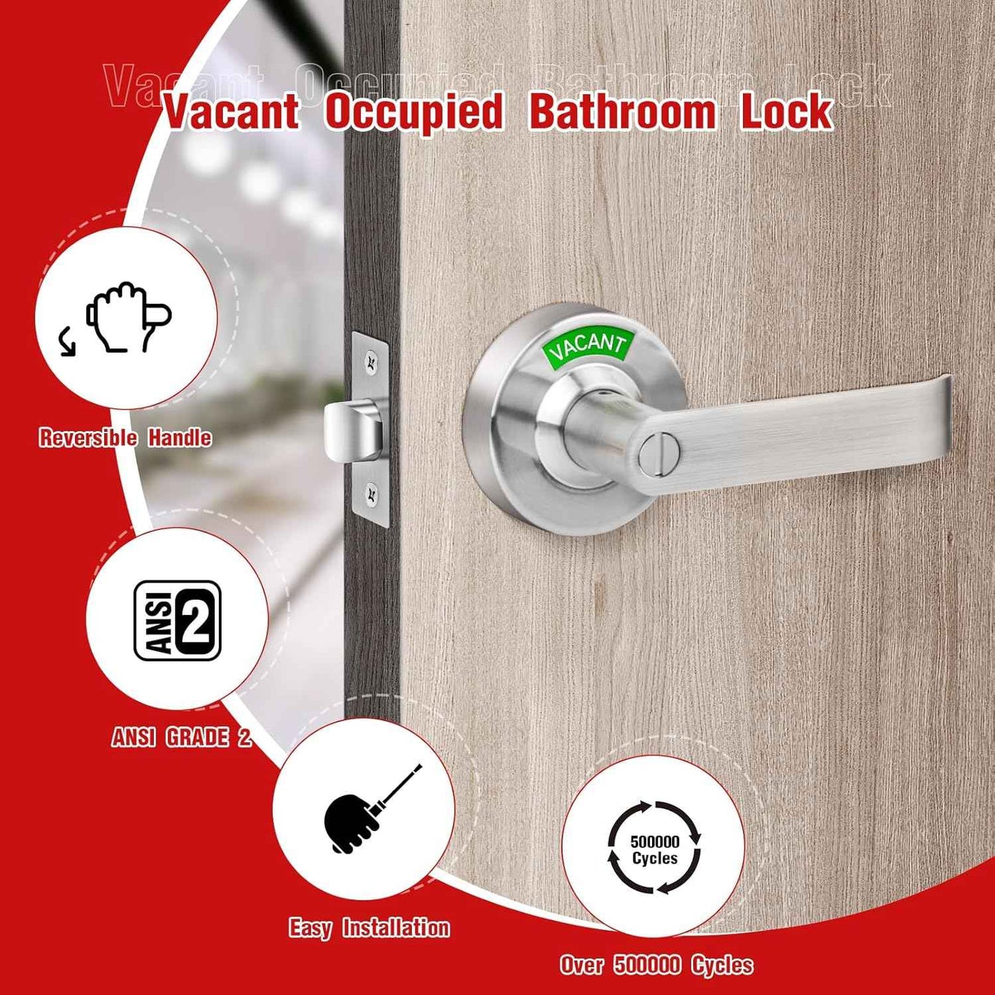 Commercial Grade Black Bathroom Privacy Door Lock - Vacant/Occupied Indicator for Restrooms