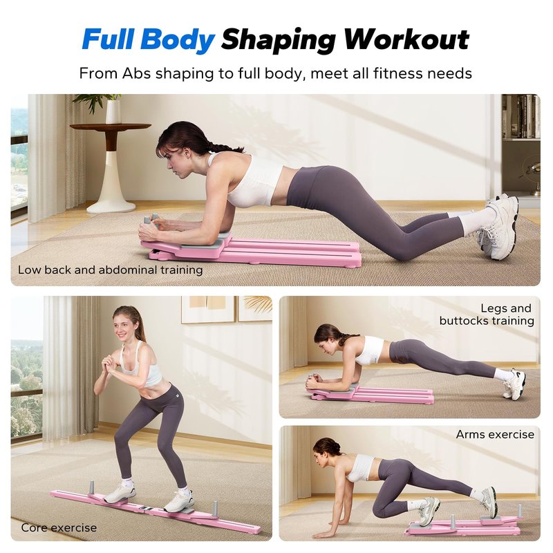MERACH Pilates Board, Multifunctional Abdominal Plate, Detachable Ab Trainer Machine with Anti-Slip and Quiet Design, Portable Pilates Reformer for Core Workouts, Home Gym Equipment for Women (Rose)