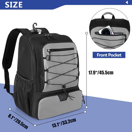 GOBUROS Pickleball Bag for 4 Paddles with Shoe Compartment, Pickleball Backpack with Fence Hook for Pickleball Accessories, Pickleball Bags for Men and Women, Bag Only, Gray