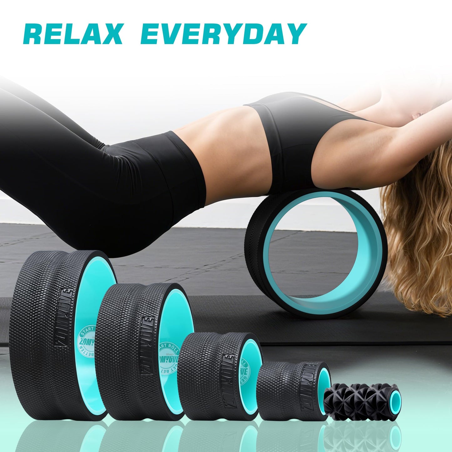 5 Pack Back Roller- Yoga Wheel for Back Pain Reliefn & Stretching, Back Wheel for Deep Tissue Massage, Foam Roller for Physical Therapy & Exercise
