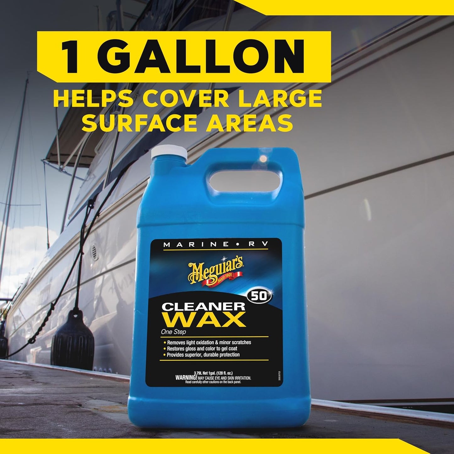Meguiar's M5001 Marine/RV Cleaner Wax - Easy One-Step Wax for Boats & RVs | Restores Color & Protects, 1 Gallon