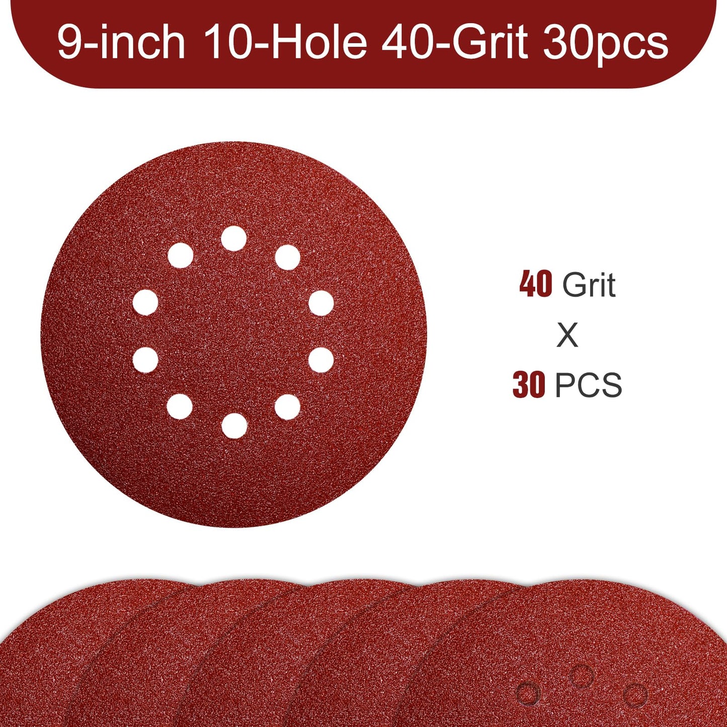 9 Inch 10 Holes Sanding Disc 40 Grit Drywall Sandpaper 30PCS for Popcorn Ceiling Sander Pads