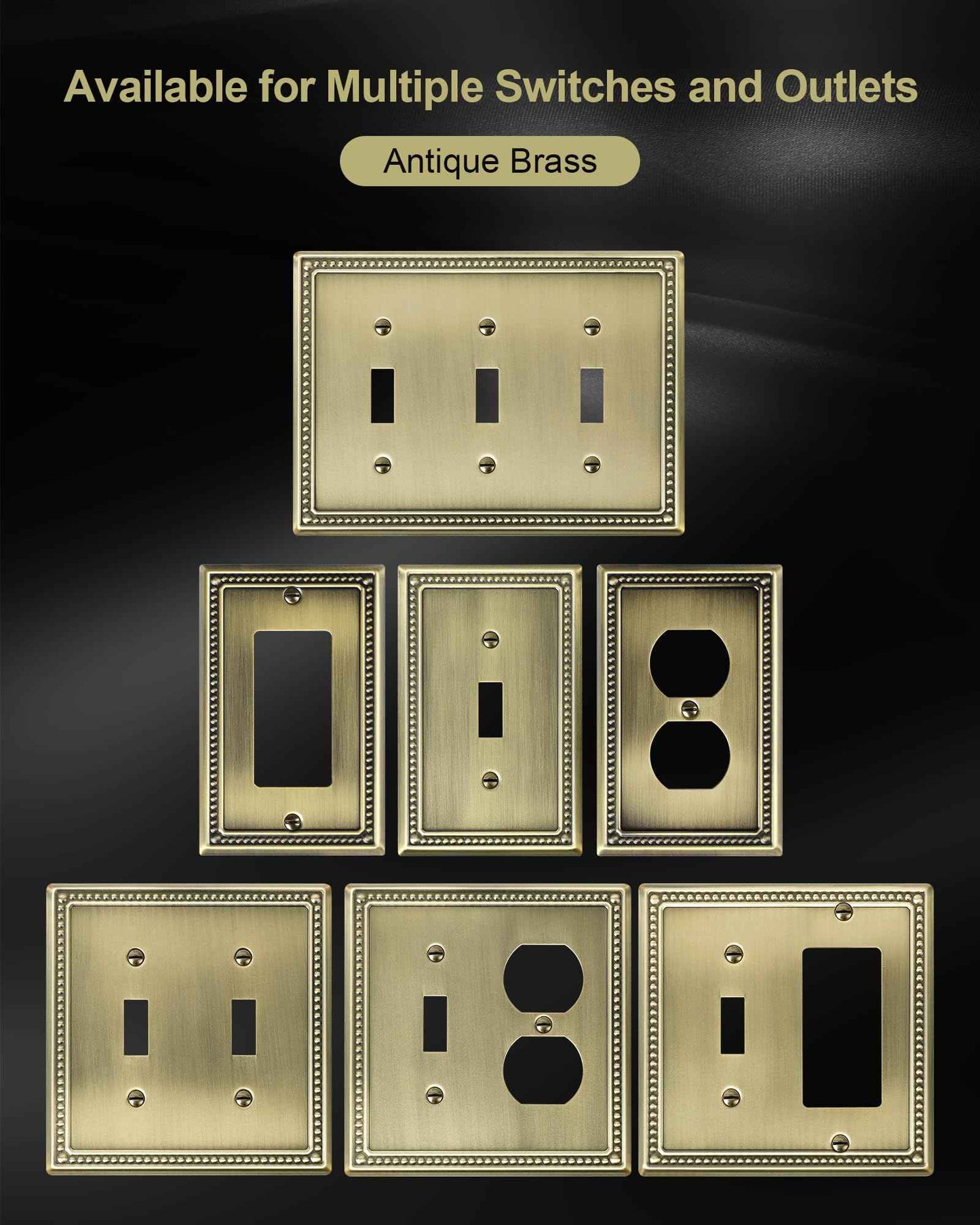 TREEWELL 6-Pack Single Toggle Light Switch Cover Plate, Pearls Decorative Switch Plate Covers, Antique Brass 1 Gang Metal Wall Plate, Corrosion Resistant