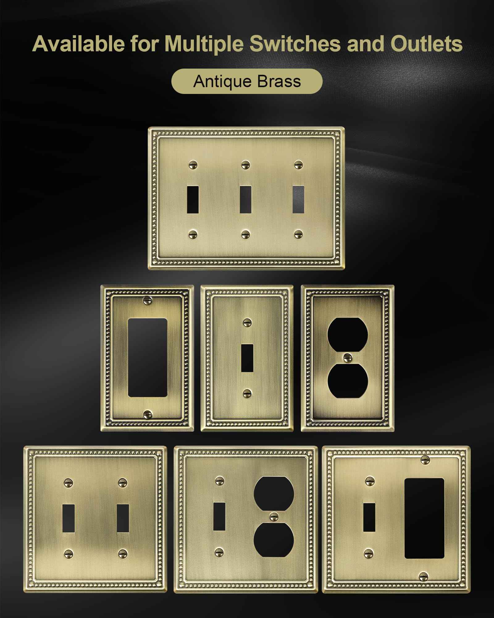 TREEWELL 6-Pack Single Toggle Light Switch Cover Plate, Pearls Decorative Switch Plate Covers, Antique Brass 1 Gang Metal Wall Plate, Corrosion Resistant