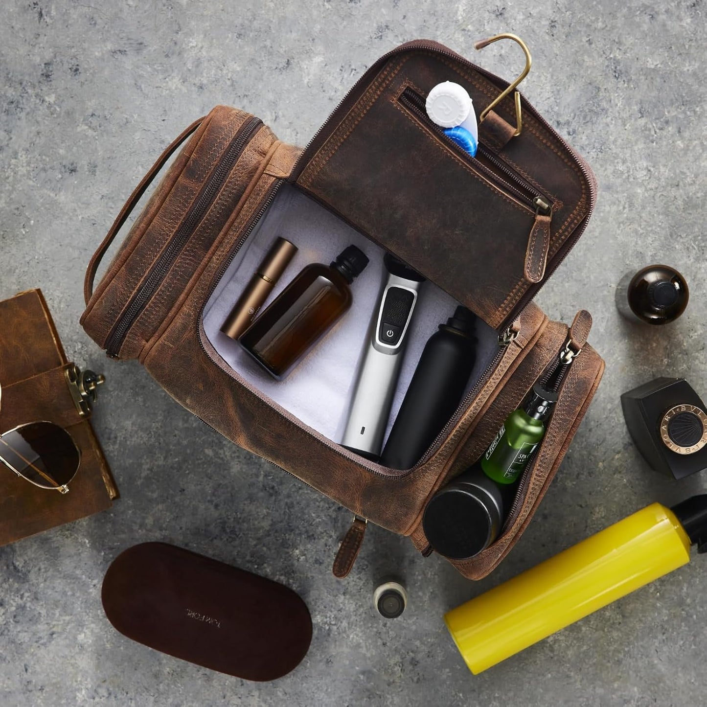 NomadCraftsCo. Extra Large Leather Toiletry Bag - Premium Travel Dopp Kit for Men, Stylish Organizer