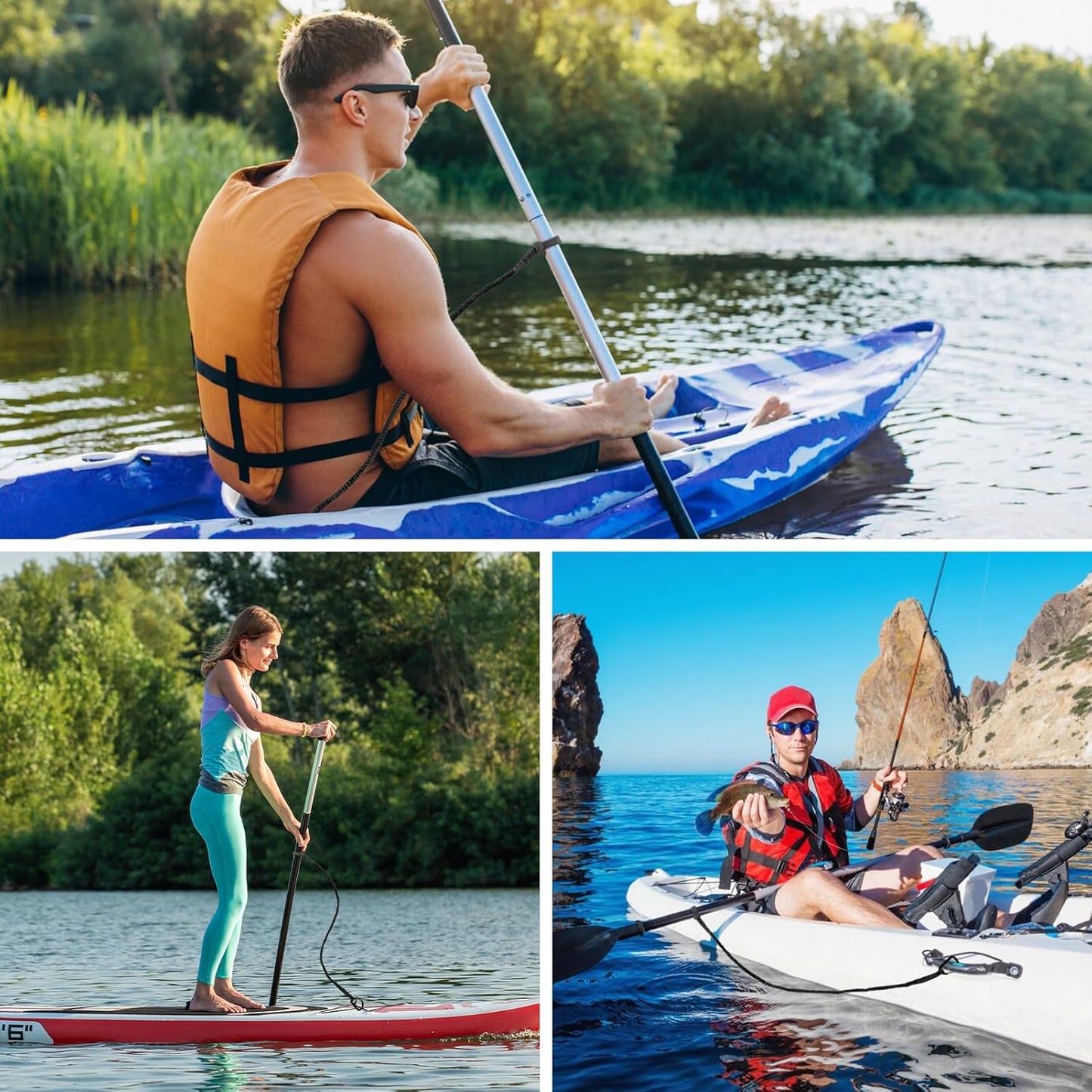 Skiennix Kayak Paddle Board Tether Leash - Stretchable 3.3-7 Feet Strap with Carabiner for SUP & Fishing
