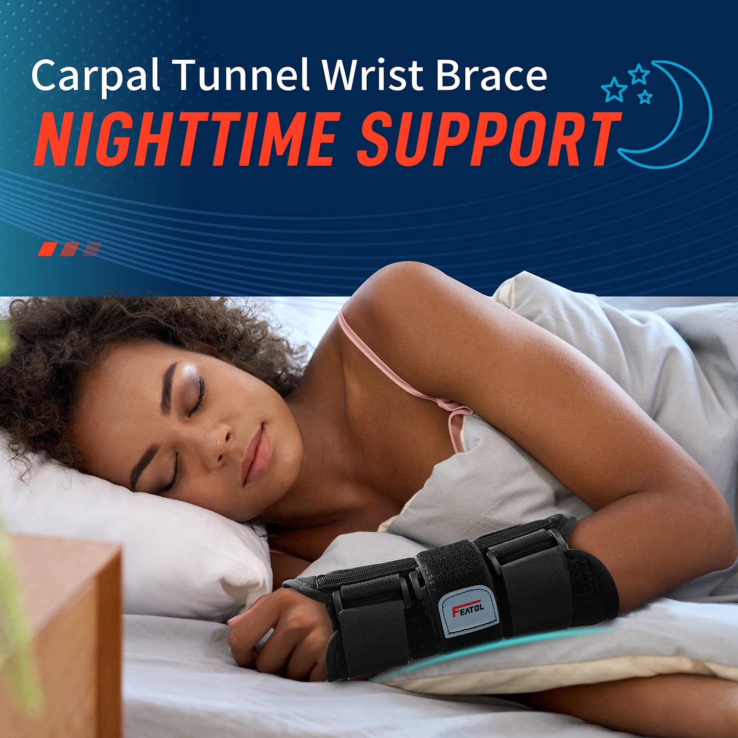 FEATOL Carpal Tunnel Wrist Brace Night Support 2 Pack - Wrist Splint for Pain Relief Tendonitis, Sprained, Arthritis - Metal Splint Stabilizer With Hand Brace -FOR Sleeping Women Men -Right&Left(M/L)