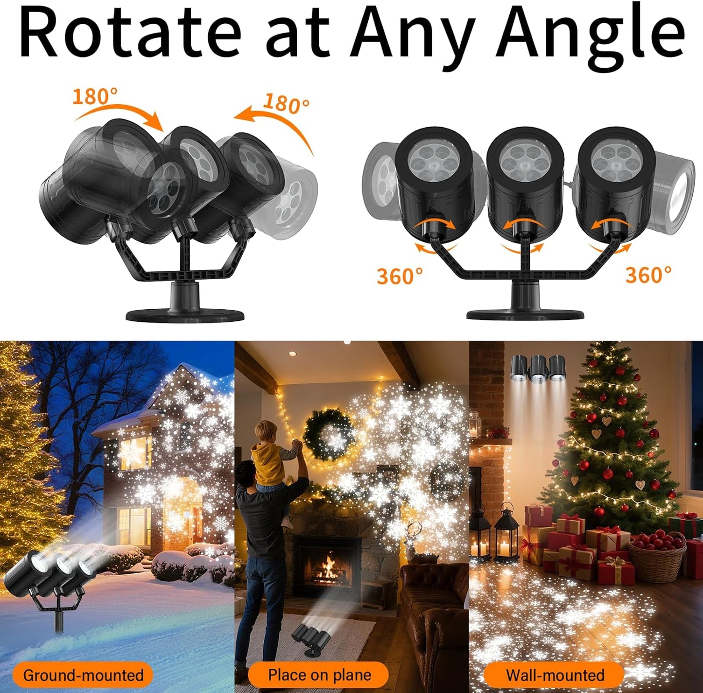 Upgraded Snowflake Christmas Projector Lights - Triple Head LED Outdoor Decor with Timer