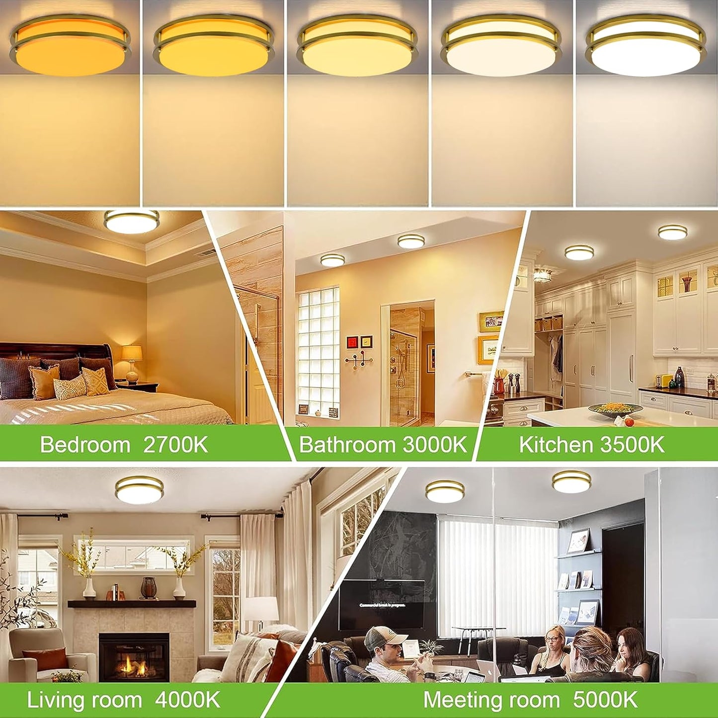 Adjustable 13-Inch Gold LED Flush Mount Ceiling Light Fixture - Dimmable 2700K-5000K for Hallway, Bathroom & Kitchen (2-Pack)