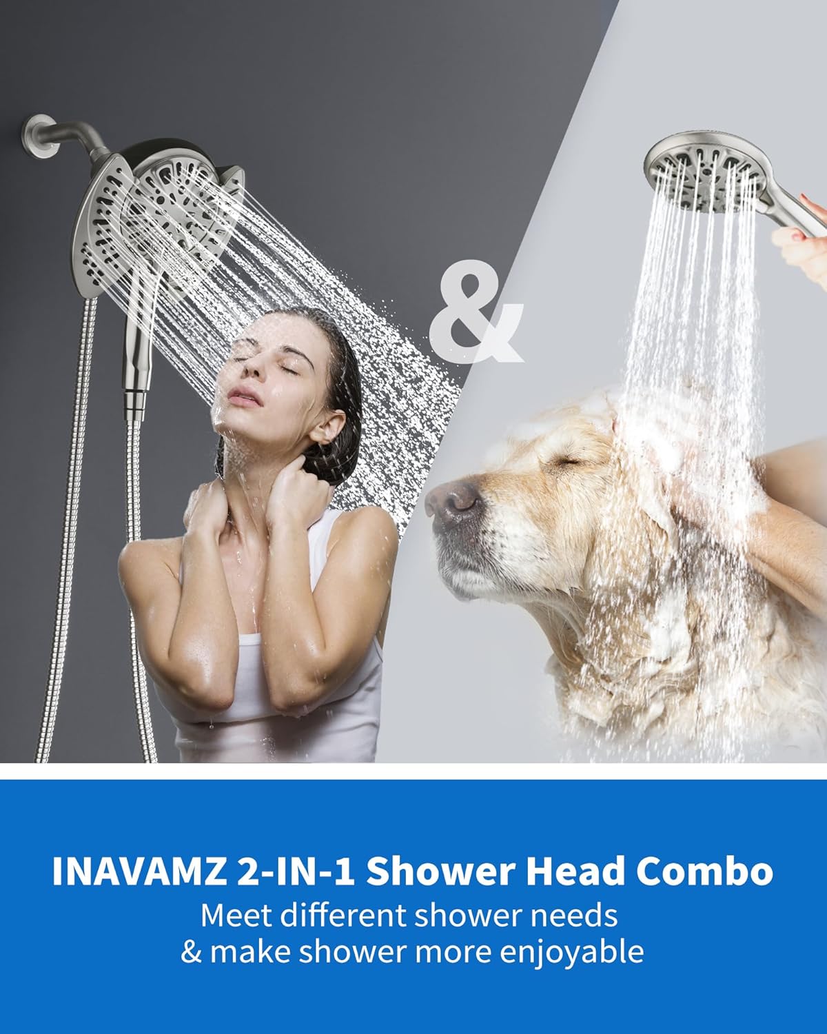 2.5GPM 7.2" Rainfall & Handheld Shower Head Combo with 60" Stainless Steel Hose