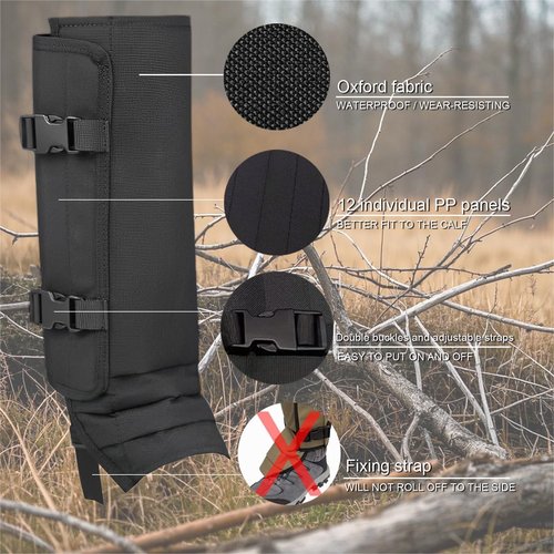 SINHOWANG Snake Gaiters for Men Women, Balck Snake Bite Protective Gaiter Chaps Fit for Outdoor Hunting Hiking Farm Working Lawncare, Lightweight Waterproof Lower Legs Guards with Adjustable Size