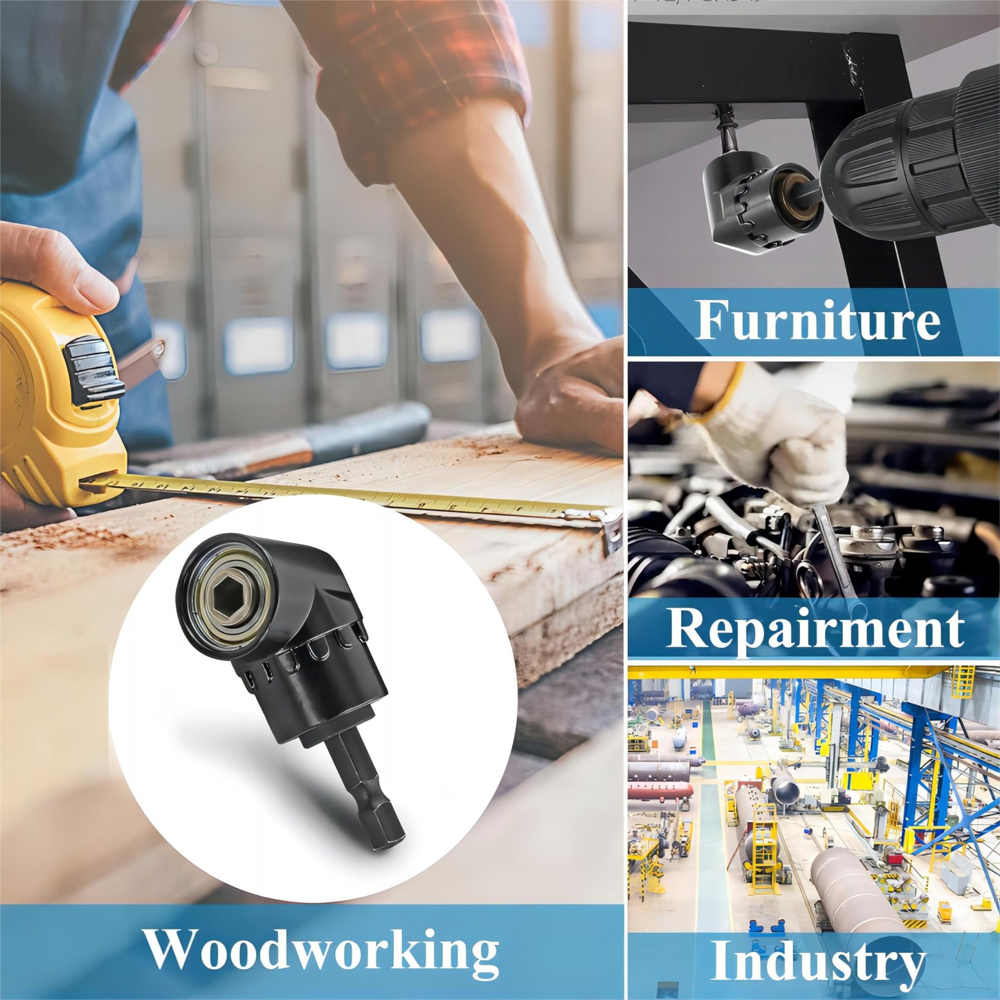 HOOOWOOO 105 Degree Right Steel Angle Driver Angle Extension Power Screwdriver drill with 1/4 Drive Hex Bit Quick Magnetic Drill Bit Angled bit Power Drill Tool,Multifunction Right Angle Drill