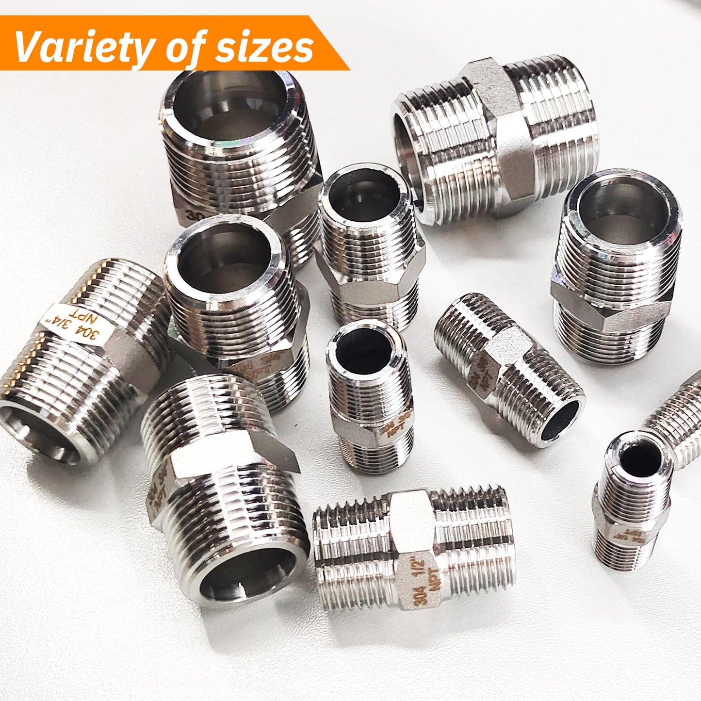 Gadoutcover 4PCS Hex Stainless Steel Nipple 3/8"NPT Male X 3/8" NPT Male Pipe Fitting 3/8 inch Stainless Steel Pipe Nipples Male Pipe Adapter Fittings Heavy Equal Nipples Connectors