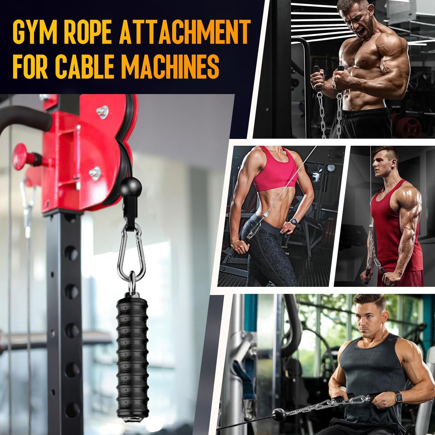 LAT Pull Down Bar Attachment for Tricep Rope Cable Machine, Ergonomic Cable Attachment Handle with Rubber, Gym Cable Accessories for Muscle Building, Strength Training (Single Handle - 1Pc)