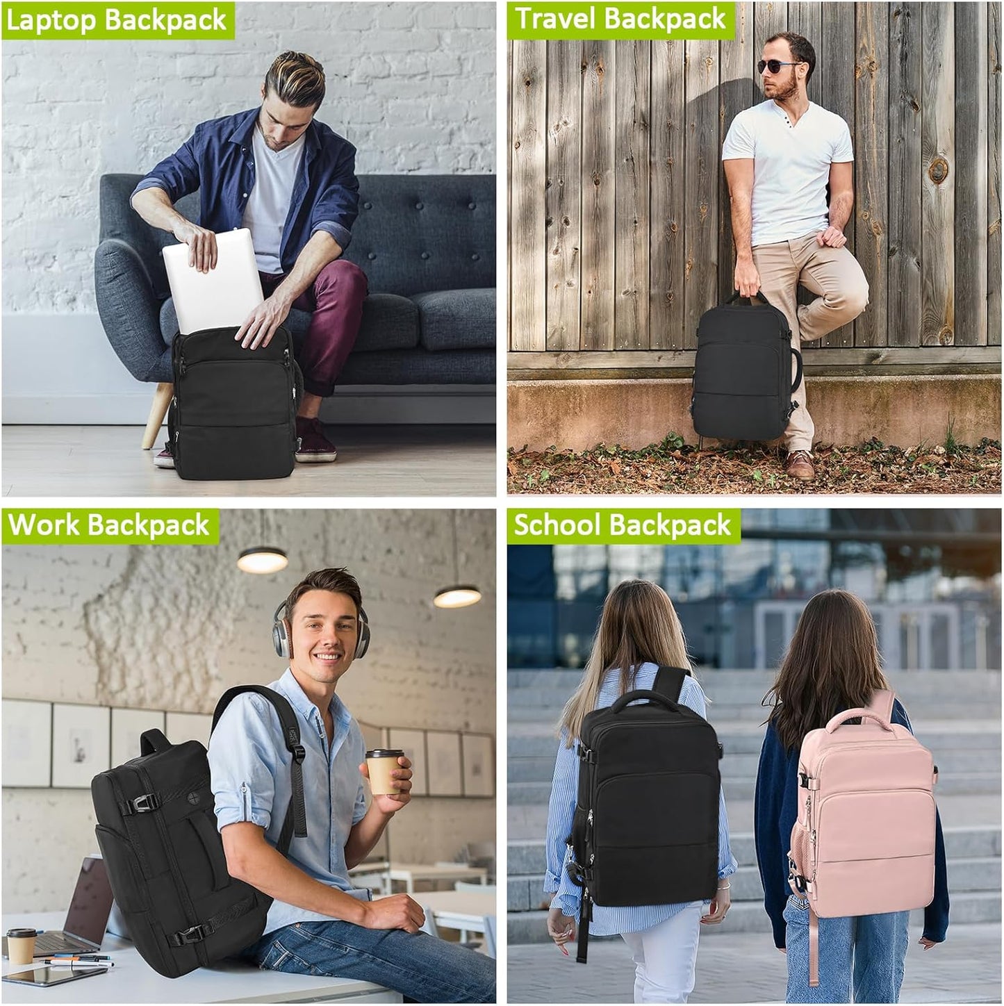 Snoffic Travel Backpack | Waterproof Laptop Bag with USB Charging Port | 17-Inch Carry-On for Men & Women