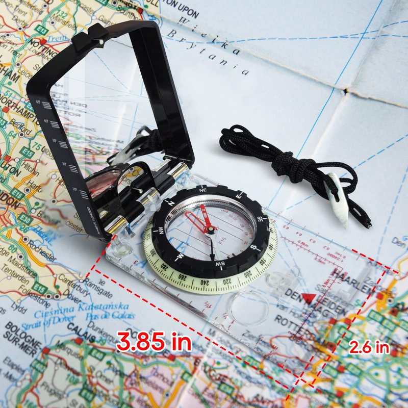Posinly Multifunctional Orienteering Compass for Hiking, Mirror Sighting Compass with Adjustable Declination, Clinometer and Magnifier, Map Reading for Camping, Scouting