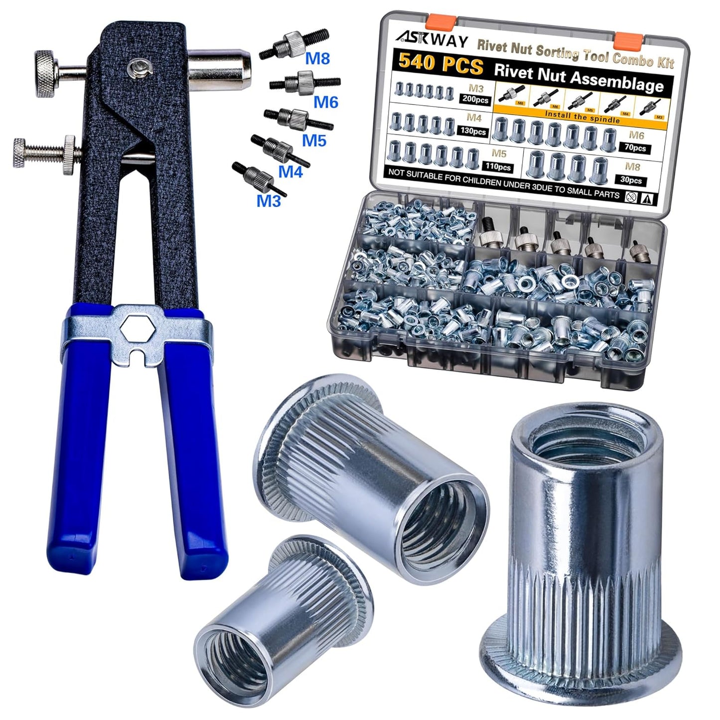 430-Piece Metric Rivet Nut Tool Kit - M8/M6/M5/M4/M3 for Automotive, Furniture & Industrial Use
