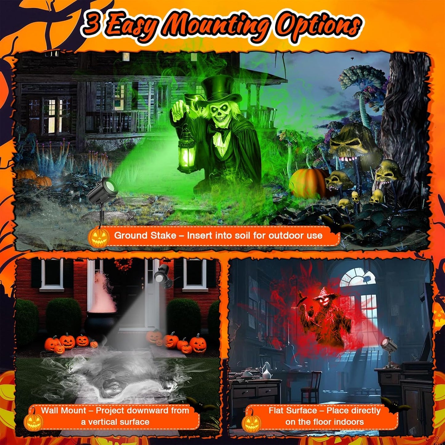 12-in-1 Halloween Projector Light - 3D Scary Ghost & Pumpkin Decorations for Outdoor & Window