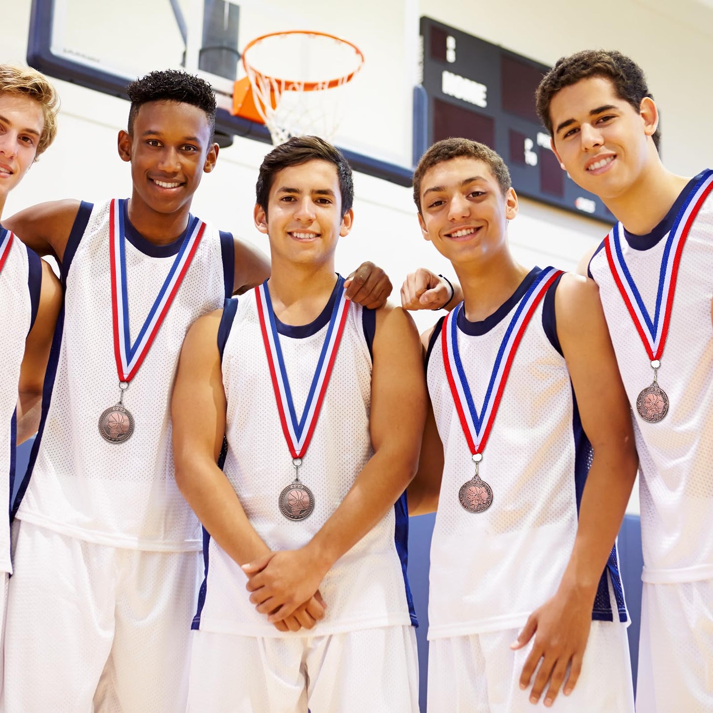 Remuuly 30 Packs Bronze Medals Bulk, 2'' Award Medals Team Participation Trophies with Red White and Blue Striped Ribbon for Competitions Celebration Prizes Gift Sports Themed Party Favor(Basketball)