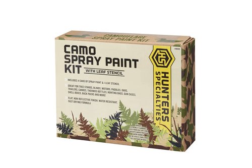Hunters Specialties Camo Spray Paint Kit with Leaf Stencil - Non-Reflective Finish Water Resistant Fast Drying Paint for Treestands, Decoys, Blinds & Other Hunting Equipment, 4 Colors - 12 Oz Spray Can