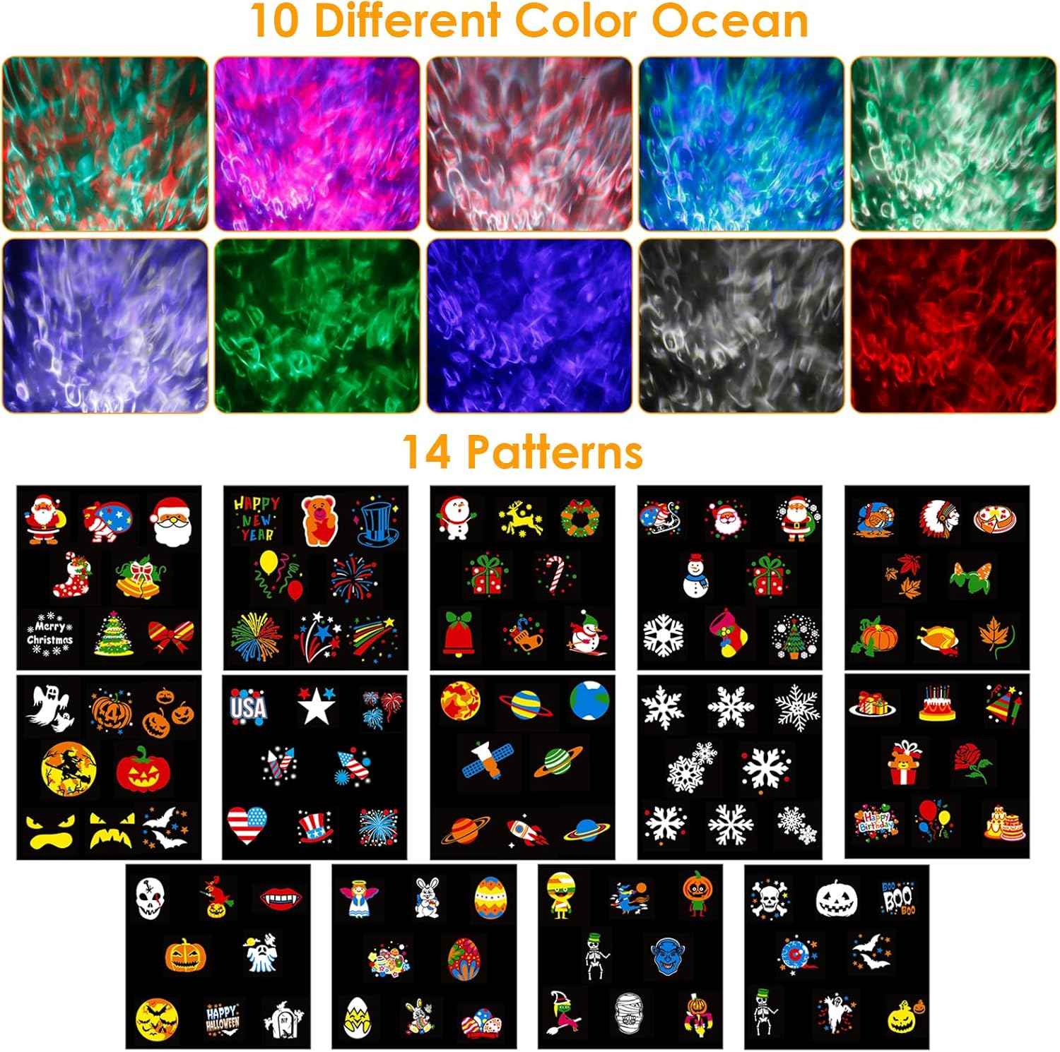 Halloween & Christmas Outdoor Projector Lights with 14 HD Slides & Remote - Waterproof Holiday Decor for Yard & Garden