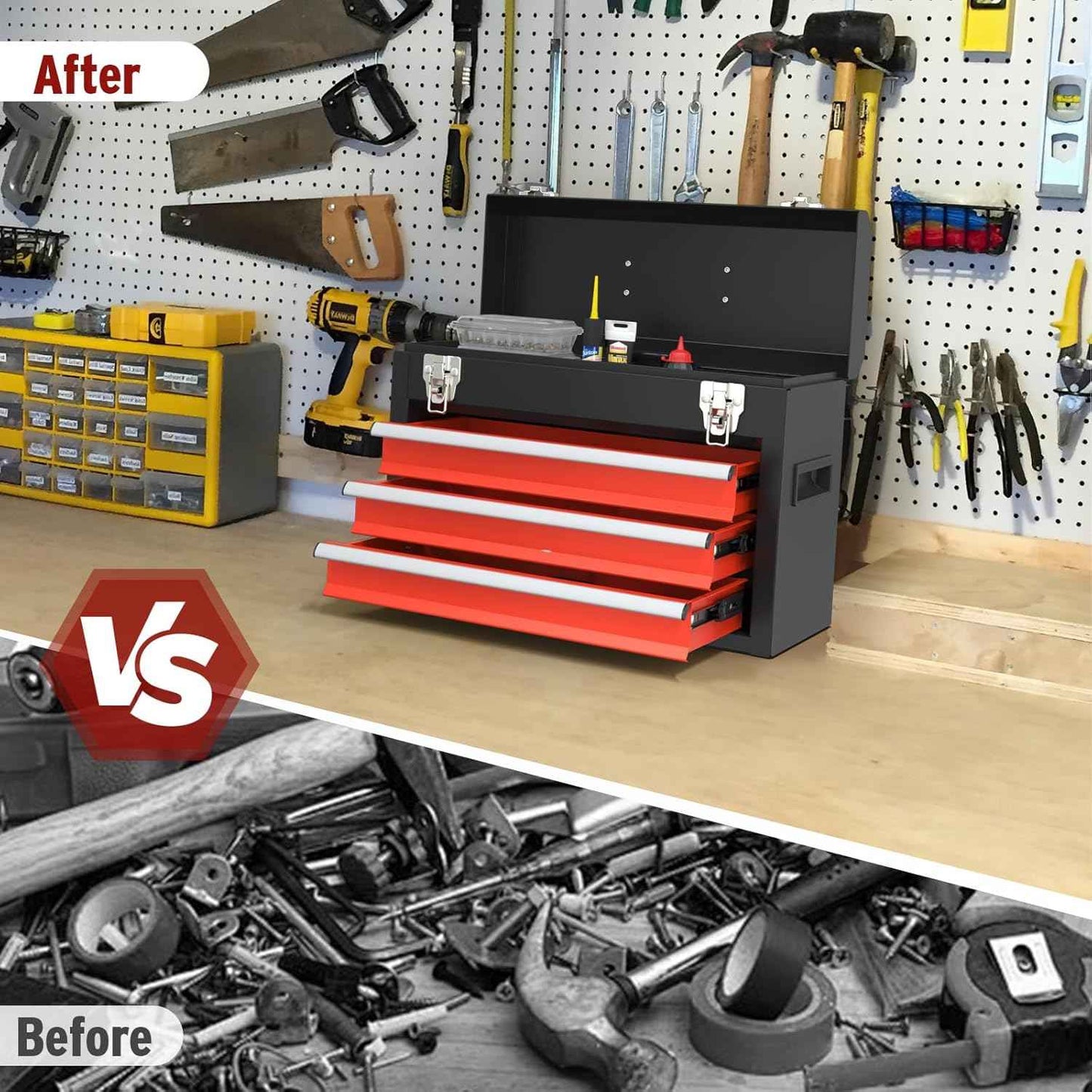 Portable Pink 3-Drawer Steel Tool Box with Locking System for Tool Storage