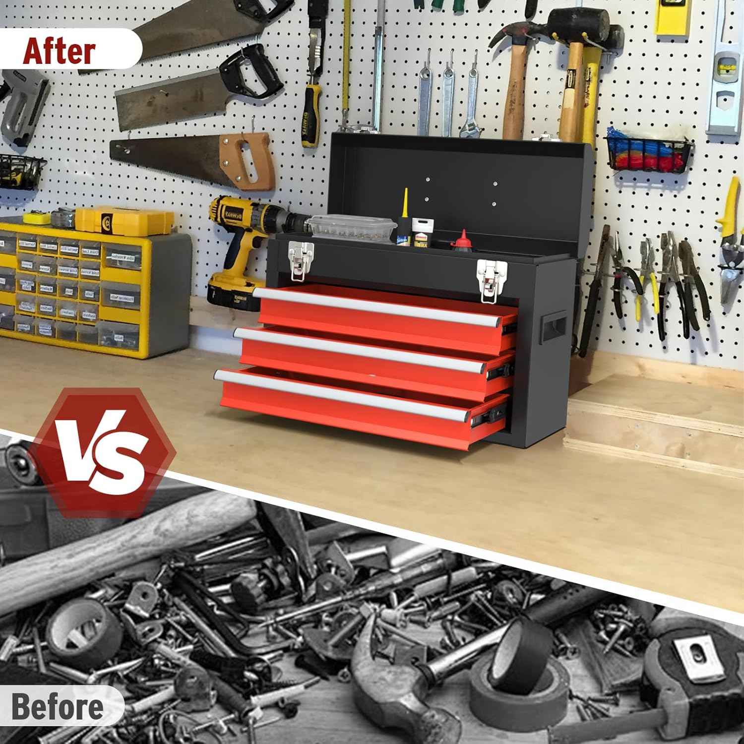 Portable Pink 3-Drawer Steel Tool Box with Locking System for Tool Storage