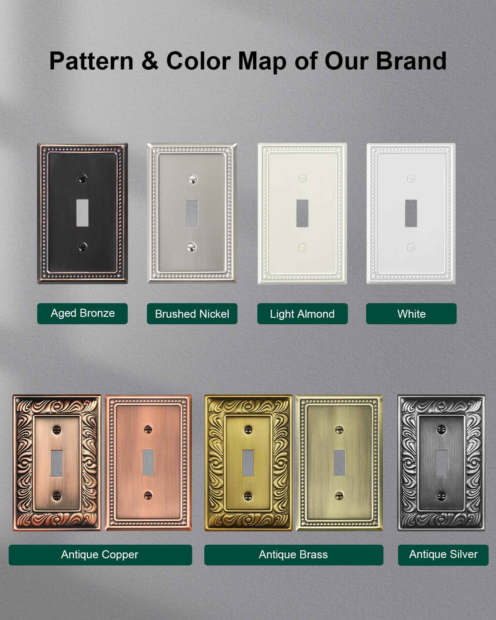 TREEWELL 6-Pack Single Toggle Light Switch Cover Plate, Pearls Decorative Switch Plate Covers, Antique Brass 1 Gang Metal Wall Plate, Corrosion Resistant