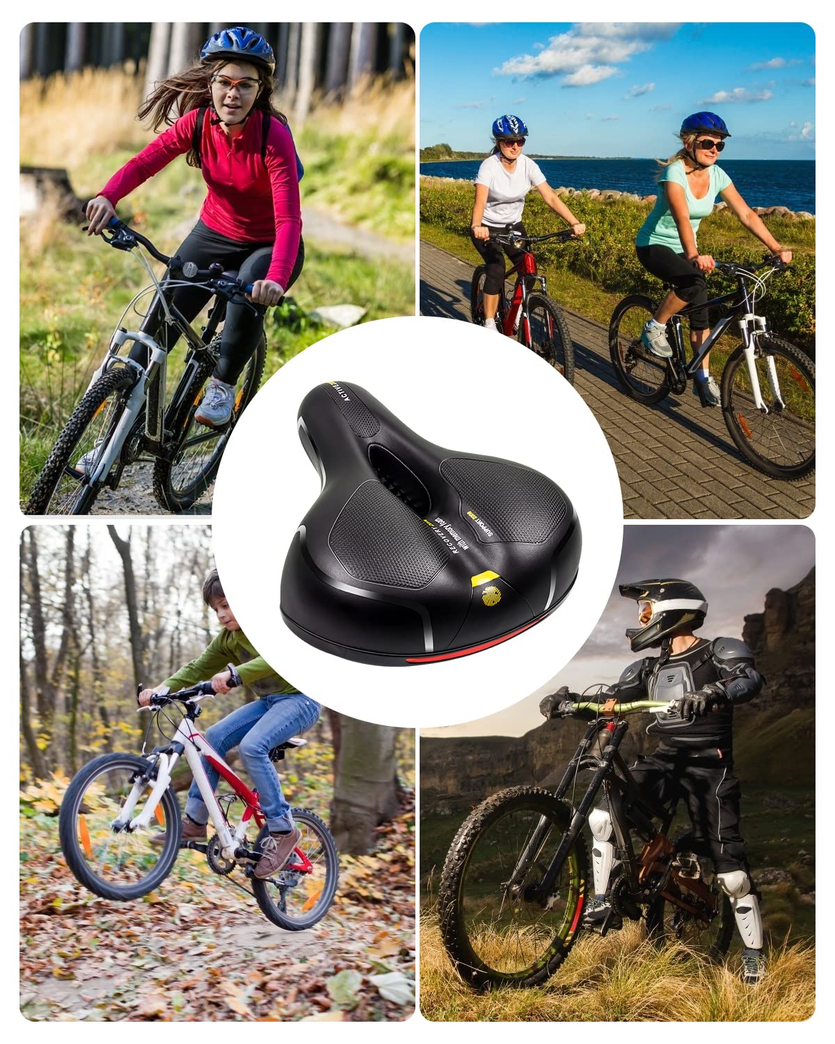 MSDADA Comfortable Bike Seat Cushion - Wide Bicycle Seat Comfort for Men Women with Dual Shock Absorption - Memory Foam Padding, Waterproof Bike Saddle for Stationary, Exercise, Mountain, Road Bikes
