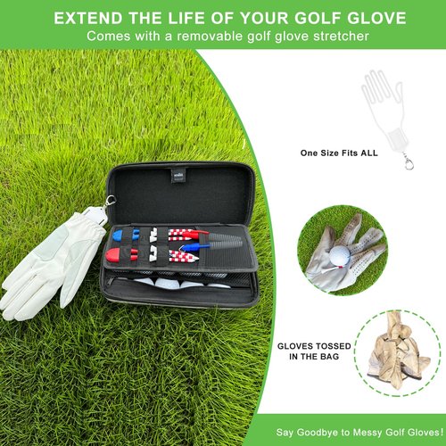 SENIKO Golf Glove Holder with Removable Golf Glove Shaper Water-Resistant Protective Hard Shell golf bag holder for Phone,Tees, Ball Markers,Repair Tools,Golf Accessories Golf Gifts for Men (Grey)