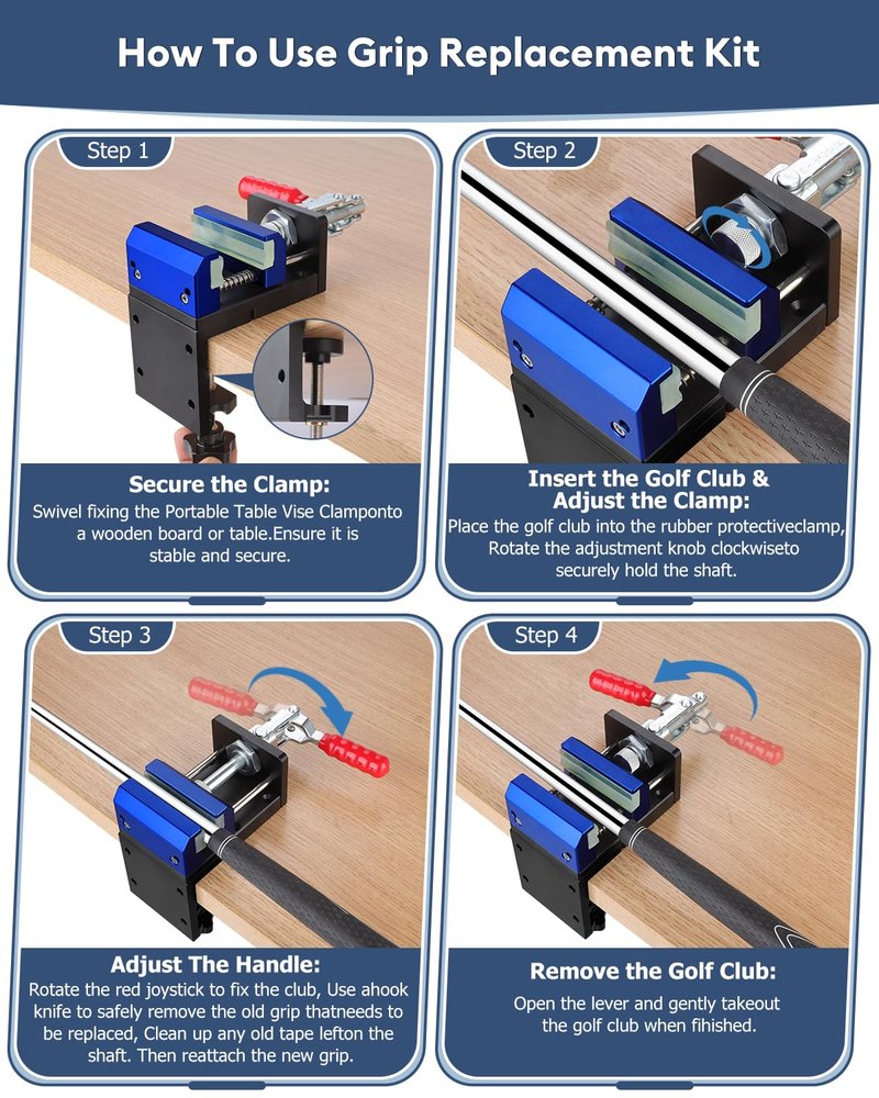 Hutigertech 3-in-1 Golf Shaft Clamp,Aluminum Golf Club Regripping Kit,360° Swivel Portable Table Vise with Anti-Slip Design & Shaft Protection for Grip Replacement (A-Golf Shaft Clamp)