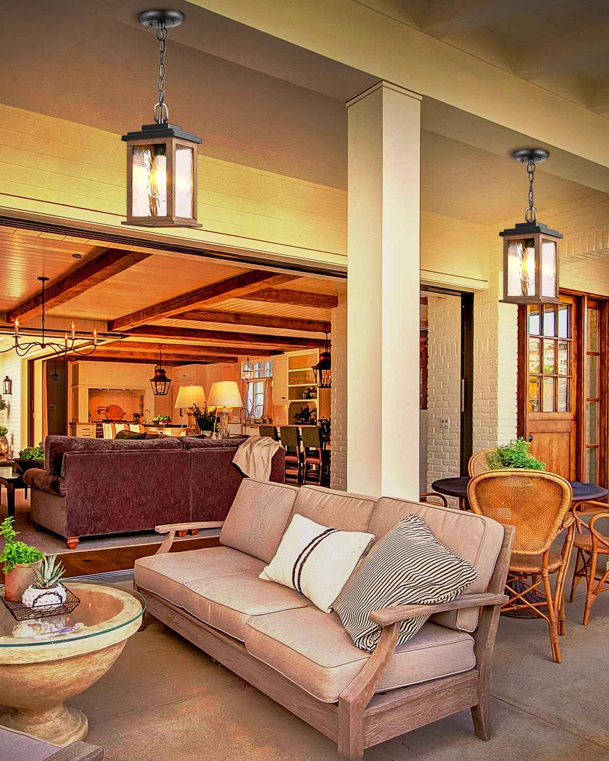 Outdoor Pendant Light - Oil Rubbed Bronze Chandelier for Porch & Patio, Adjustable Chain