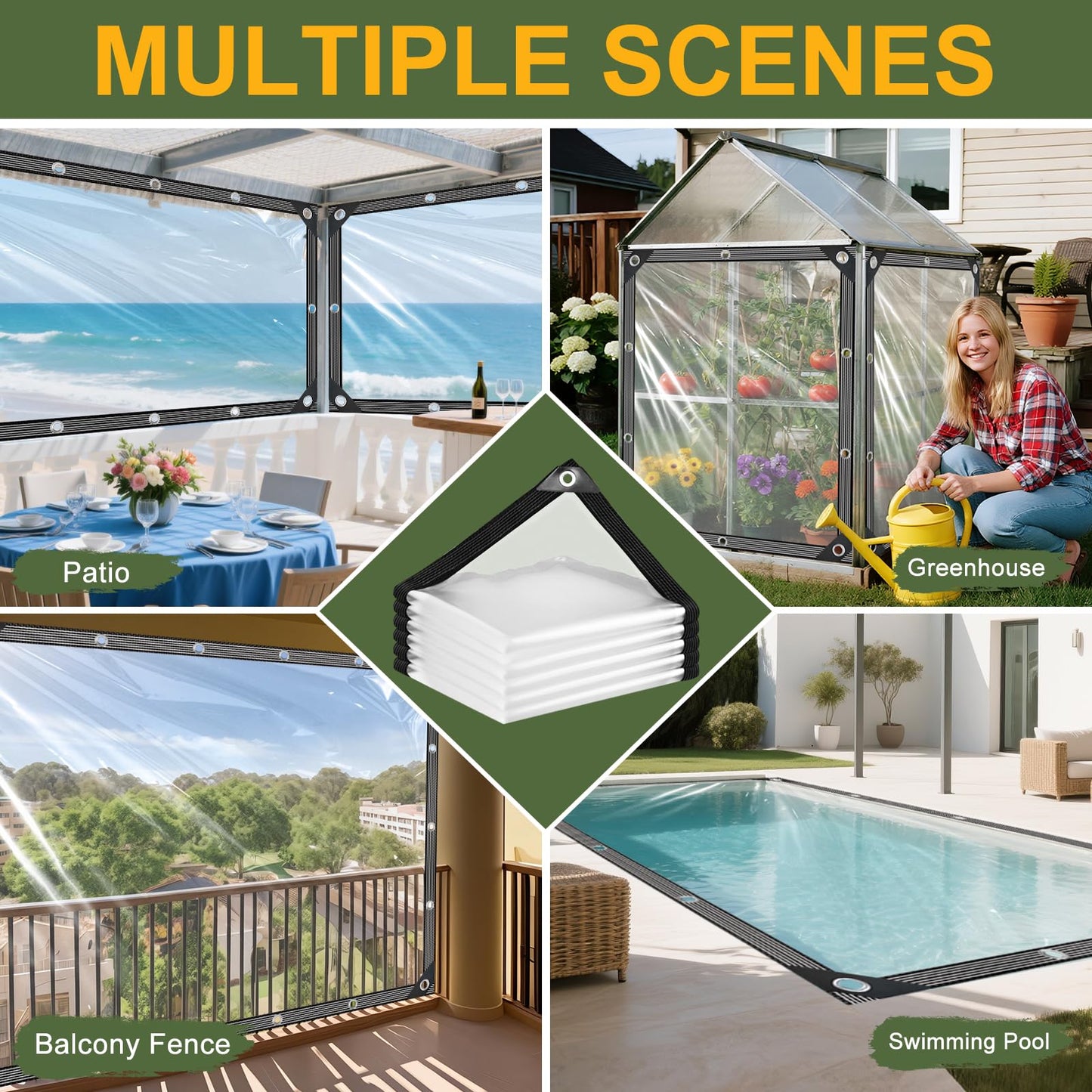 Clear Tarp with Grommets 3x6ft Clear Tarps Heavy Duty Waterproof 14 Mil Thickened PVC Tear-Resistant Reinforced Edges Clear Plastic Vinyl Tarp for Patio Chicken Coop Cover Greenhouse Plant Enclosure