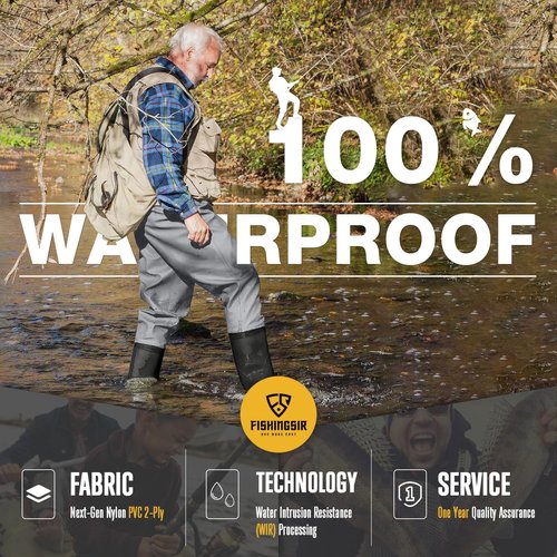 FISHINGSIR Fishing Waders - Waterproof 2-Ply Nylon/PVC Chest Wader with Boots for Men & Women