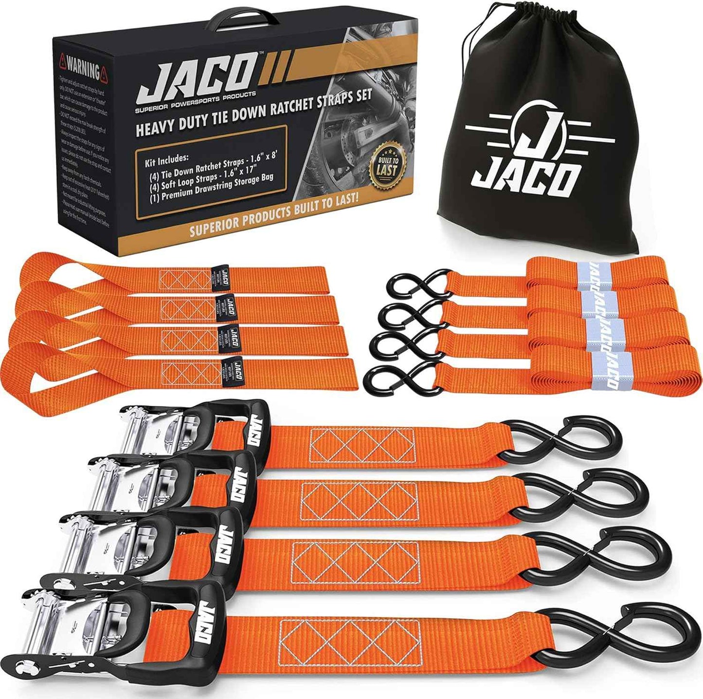 Heavy Duty Ratchet Straps 1.6" x 8ft (Pack of 4) - 5,208 lbs Tie Down Kit with Soft Loops