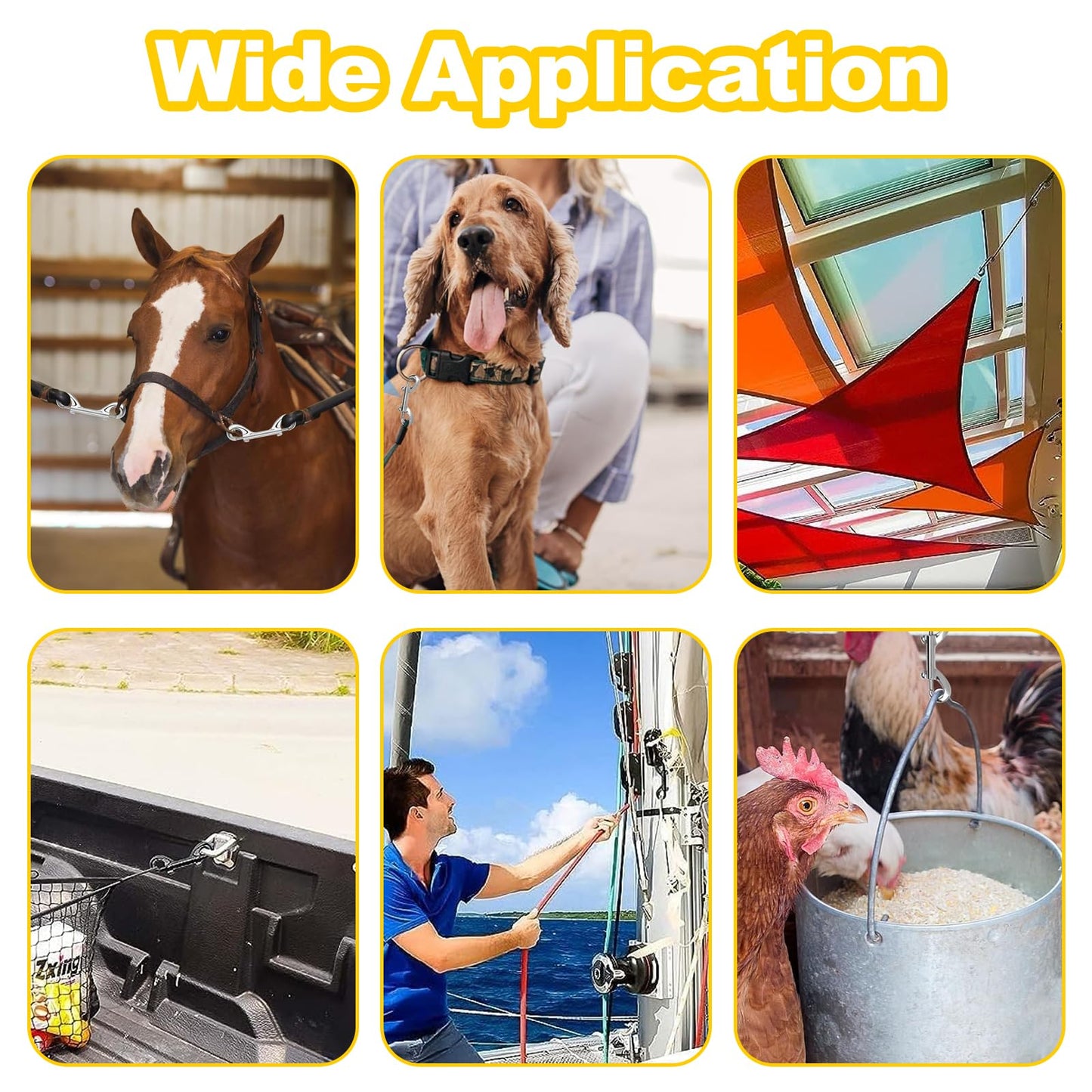 YUEARN Double Ended Bolt Snap Hook, 2-Pack 3-1/2 in 316 Stainless Steel Marine Grade Double End Trigger Snaps Metal Clips for Dog Leash, Key Chain, Horse Tack, Pet Feed Buckets, Diving