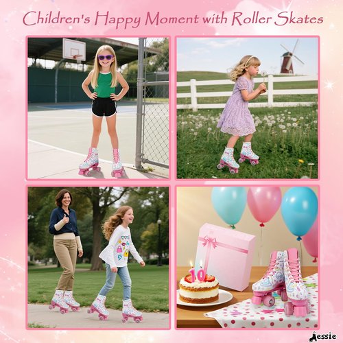 jessie Roller Skates Girls Ages 6-12 with Light Up Wheels PU Leather High-top Skate for Kids, Women, Youth and Beginners Outdoor(White,38-Women’s 8/Men’s 6.5)