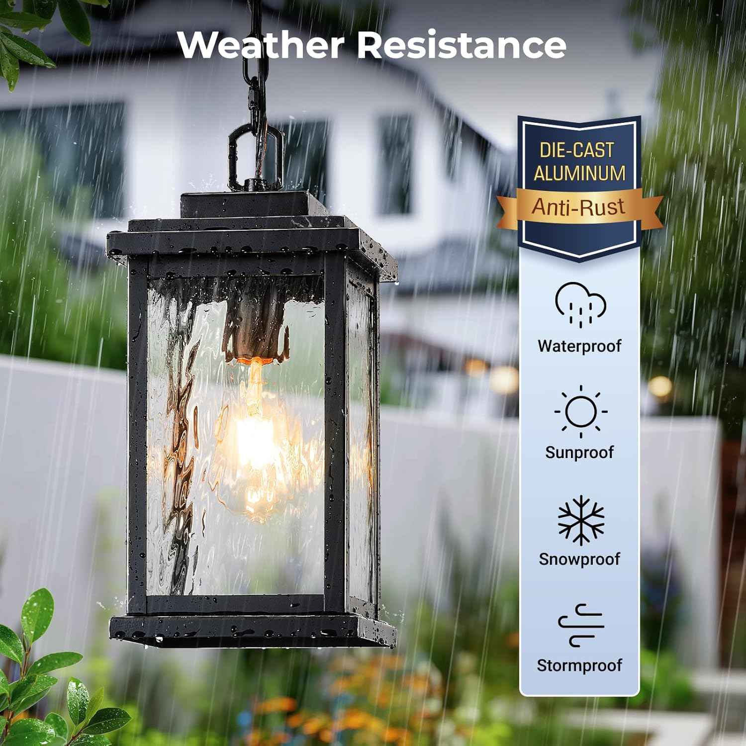 Outdoor Pendant Light - Oil Rubbed Bronze Chandelier for Porch & Patio, Adjustable Chain
