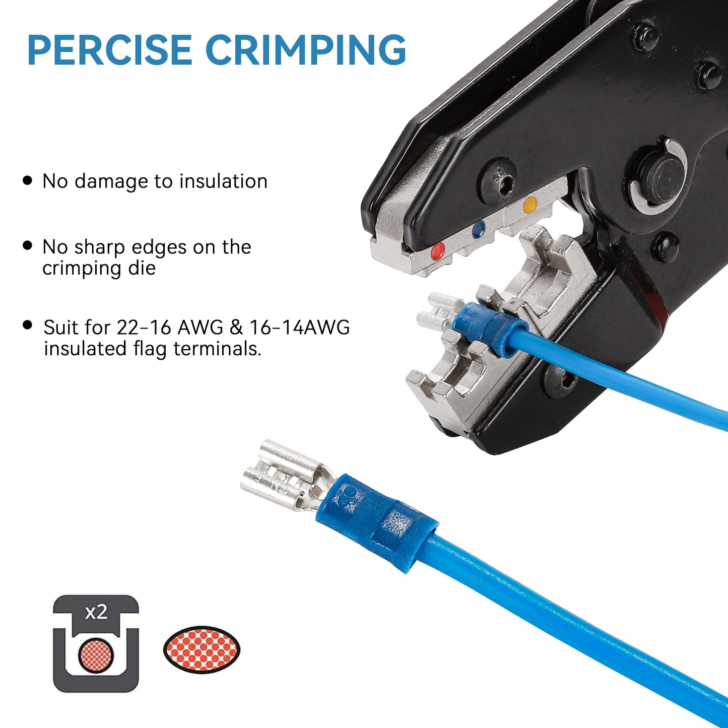 HKS 150PCS Blue Female Vinyl Insulated Spade Connectors, 16-14 AWG (1.5-2.0 mm²) Quick Disconnect Terminals, 4.8 mm (3/16") PVC-Sleeved Tinned Brass Wire Connectors Kit