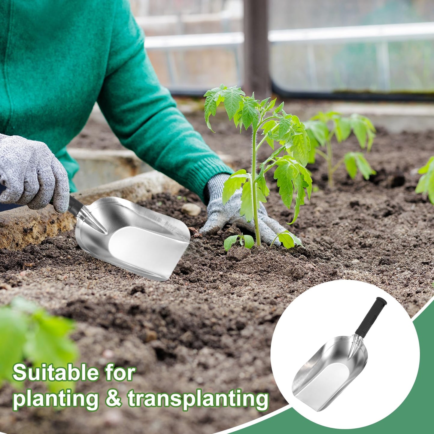 HARFINGTON Garden Hand Shovel 11.8" x 4.5" Stainless Steel Square Shovel Hand Trowel Gardening Tools for Transplanting Weeding Digging Planting