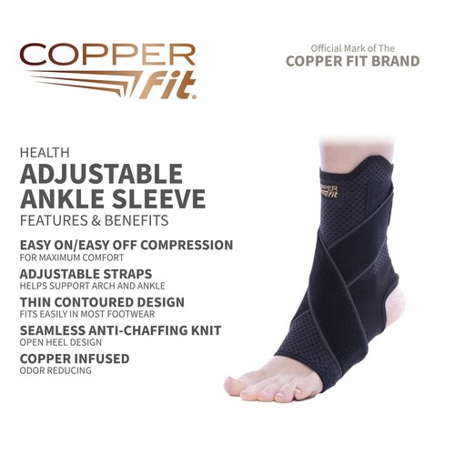 Copper Fit Health Adjustable Ankle Sleeve, Small/Medium