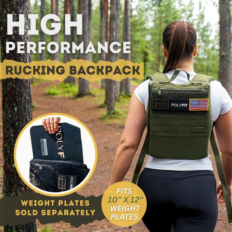 Polyfit Rucking Backpack 2.0 - Weighted Ruck Pack for Weight Plates - Patent Pending Side-Loading Rucksack for Walking, Running, Rucking, Strength and Endurance Training - Black