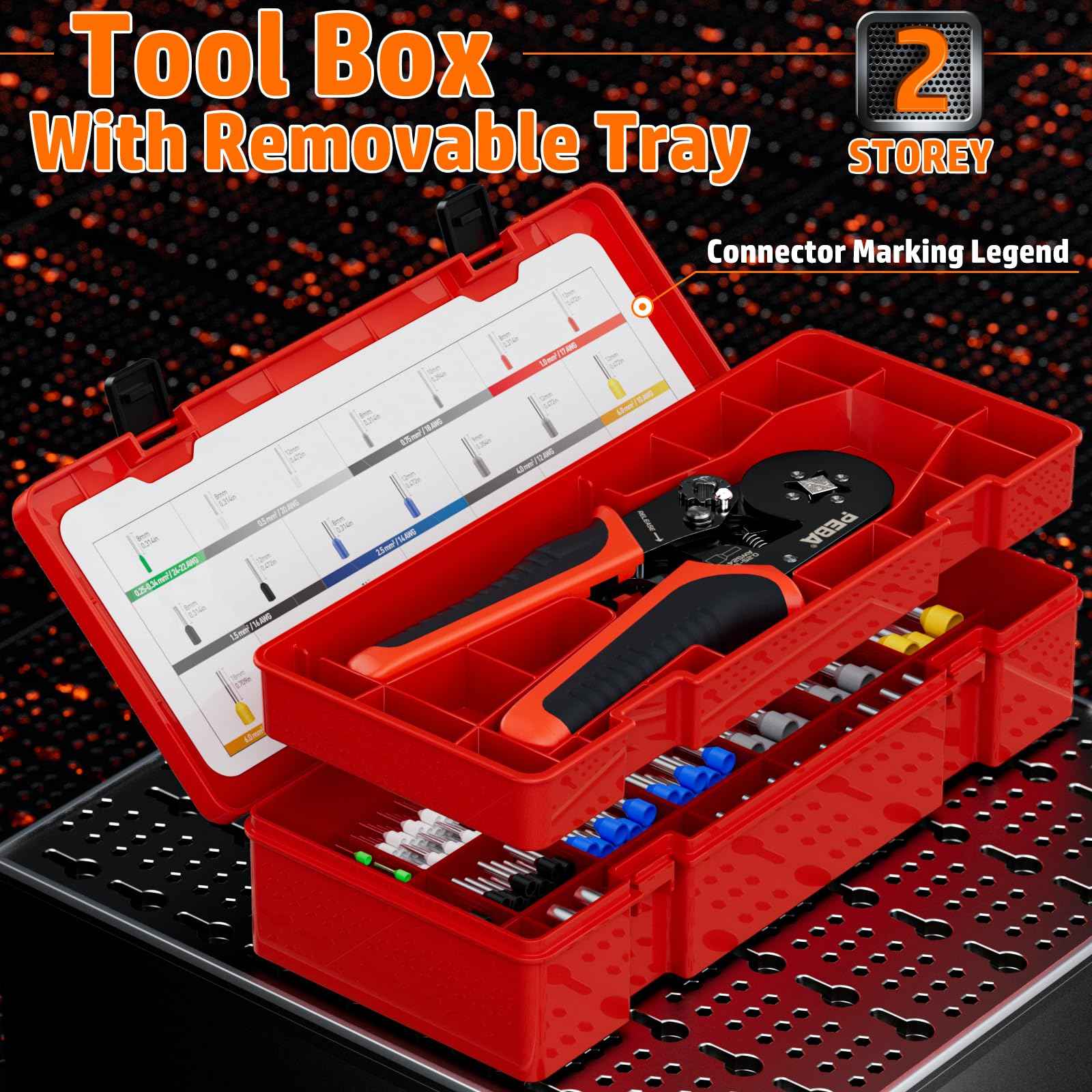 PEBA Ferrule Crimping Tool Kit, Square Pliers AWG28-7 & 21 Sizes Ferrules(AWG24-8) for Electrical Wiring/DIY Terminals | Self-Adjusting Ratchet Crimper - Copper Ferrule Kit