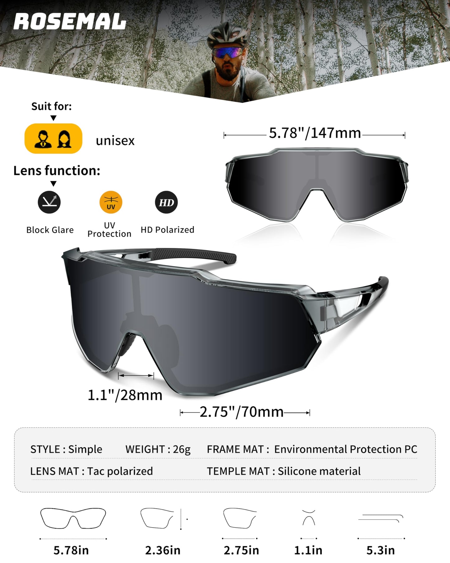 Polarized Sports Sunglasses for Men Women Youth Baseball Cycling Running Driving Fishing Tennis Golf Motor TAC UV400 TR90