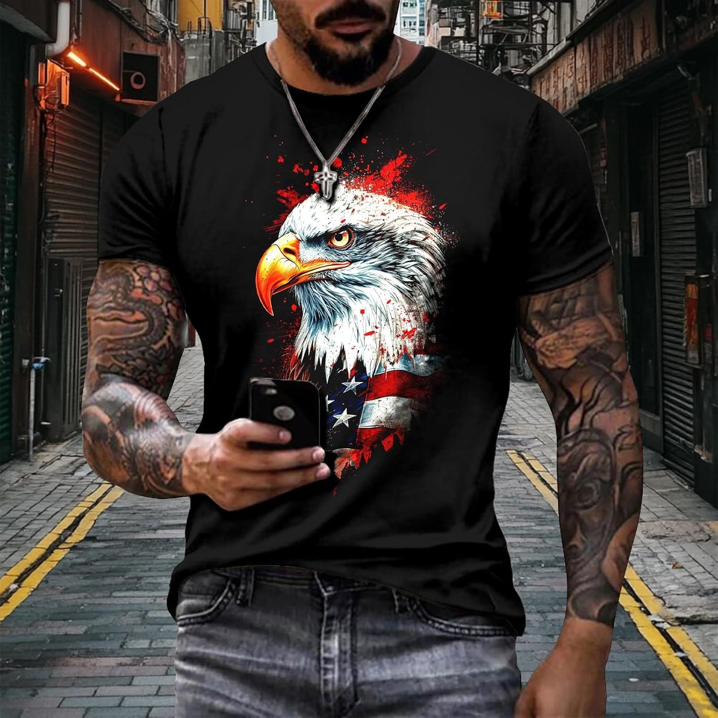 Skiennix Cotton T-Shirts for Men - Funny Novelty Print Short Sleeve Crewneck | Big & Tall Casual Tee